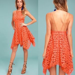 FREE PEOPLE Just Like Honey Lace Dress Asymmetrical Hem Fit & Flare Size 6